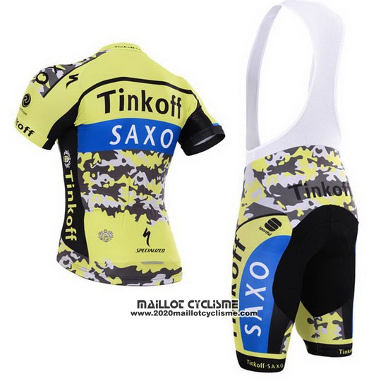 2015 Maillot Ciclismo Tinkoff Saxo Bank Noir et Jaune Manches Courtes et Cuissard